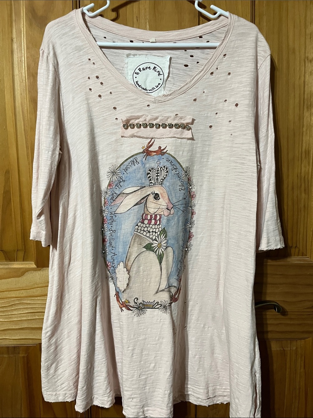 Light Pink Bunny Graphic 3/5 Sleeve Tunic - A Rare Kind